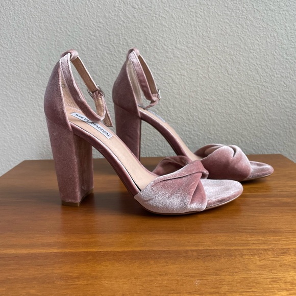 Steve Madden Pink Velvet Block Heels | size 8.5 - Picture 2 of 7